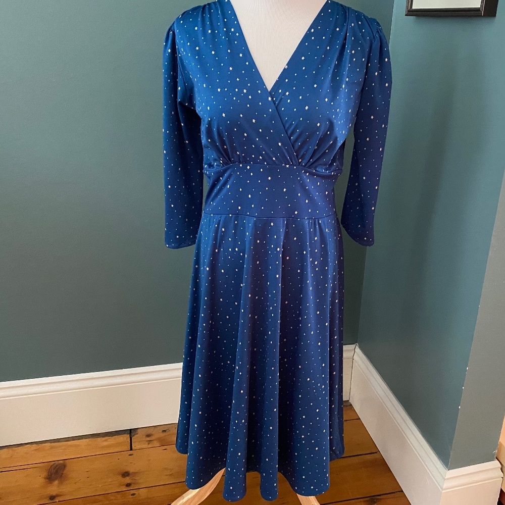 Karina Dresses Megan 3/4 sleeve Blue Stars Dress S/M